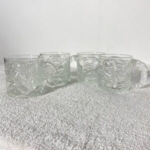 Vintage McDonalds Batman Forever Two Face & The Riddler Clear Glass Mug Set x4